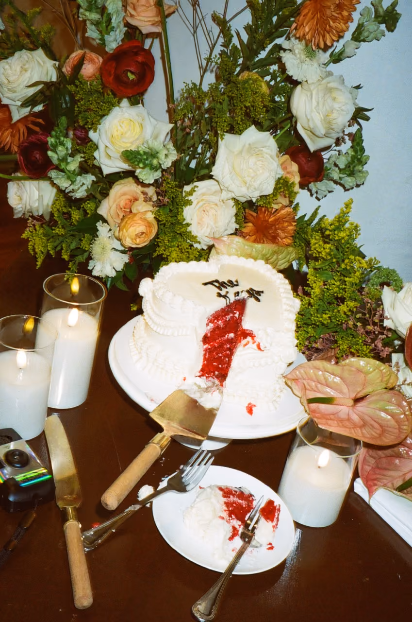 Cake flowers florals at modern wedding reception