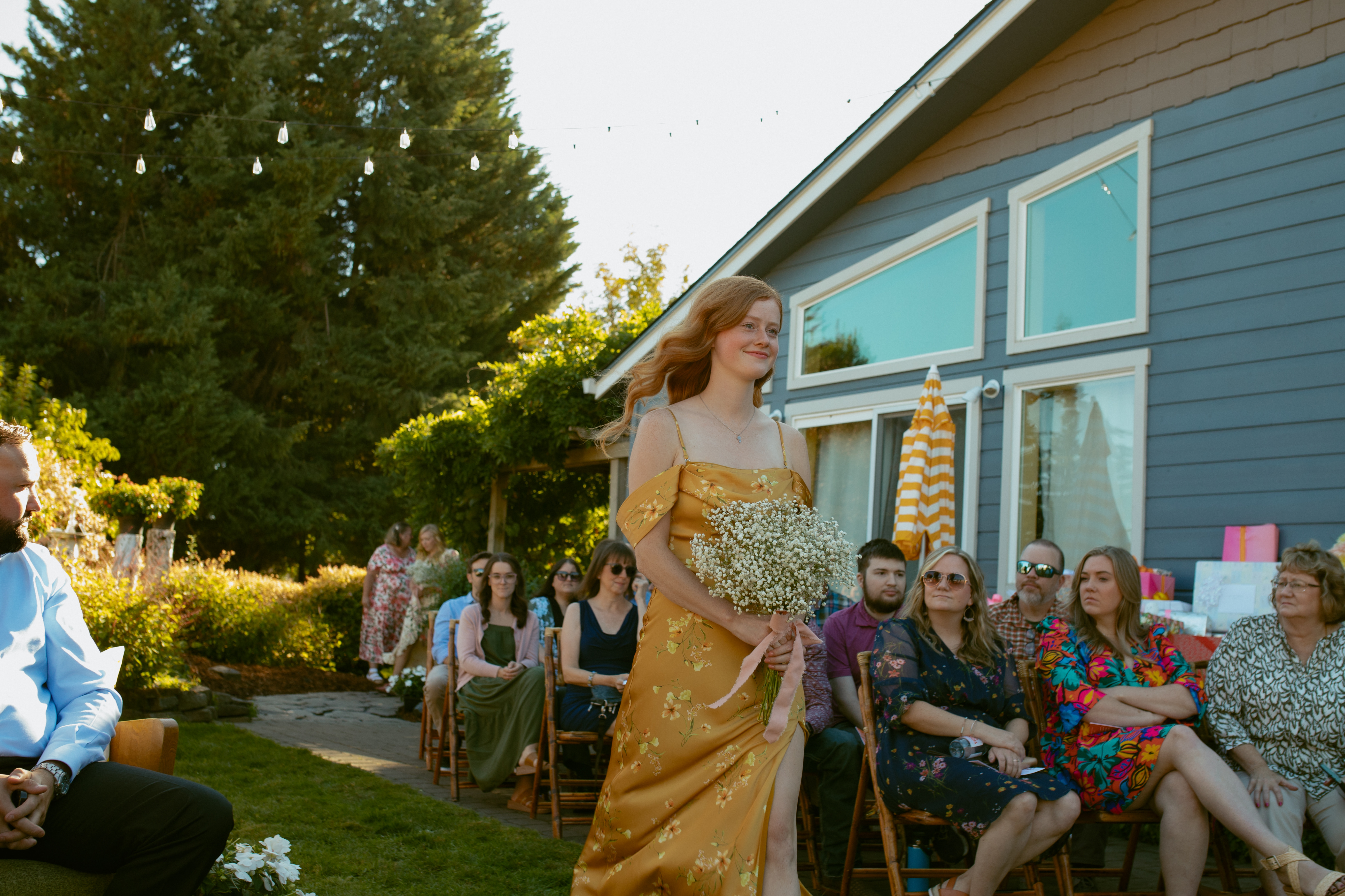backyard micro wedding floral design, outdoor intimate wedding with natural greenery and florals