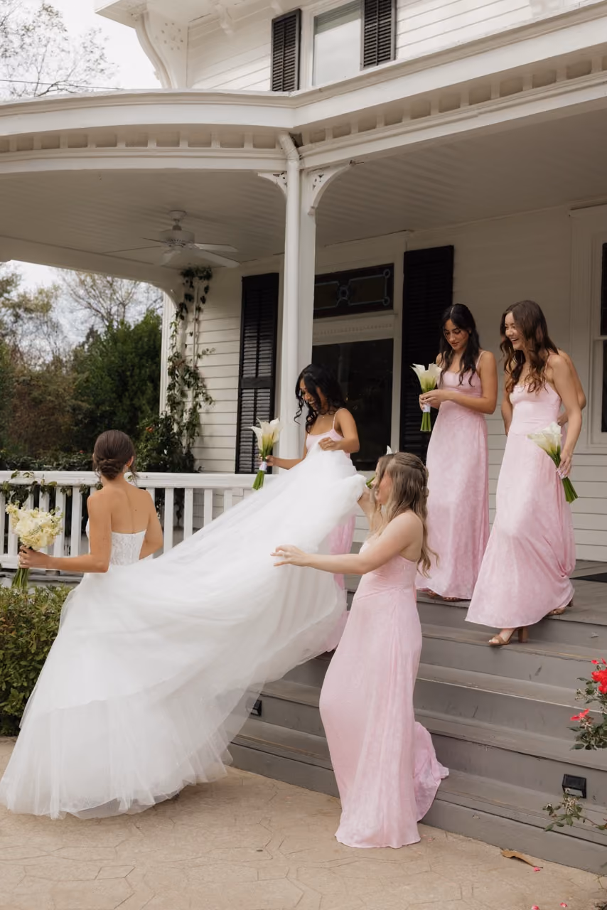 Bridal party at outdoor wedding ceremony with wildflower florals